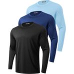 Ghassy Co. 3'lü Paket Erkek %100 Pamuklu Likralı Spor Koşu Günlük Antrenman Uzun Kollu Penye T-Shirt - 3XL - Siyah - Lacivert - Açık Mavi