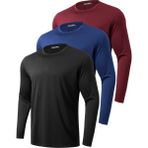 Ghassy Co. 3'lü Paket Erkek %100 Pamuklu Likralı Spor Koşu Günlük Antrenman Uzun Kollu Penye T-Shirt - Siyah - Lacivert - Bordo