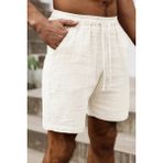 Ghassy Co. Erkek %100 Pamuk Muslin Keten Rahat Günlük Cepli Bağcıklı Tatil Şort - 2XL - Beyaz