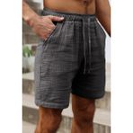 Ghassy Co. Erkek %100 Pamuk Muslin Keten Rahat Günlük Cepli Bağcıklı Tatil Şort - Füme