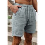 Ghassy Co. Erkek %100 Pamuk Muslin Keten Rahat Günlük Cepli Bağcıklı Tatil Şort - Gri