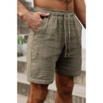 Ghassy Co. Erkek %100 Pamuk Muslin Keten Rahat Günlük Cepli Bağcıklı Tatil Şort - Vizon