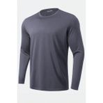 Ghassy Co. Erkek %100 Pamuklu Likralı Esnek Spor Koşu Günlük Antrenman Uzun Kollu Penye T-Shirt - 2XL - Füme