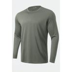 Ghassy Co. Erkek %100 Pamuklu Likralı Esnek Spor Koşu Günlük Antrenman Uzun Kollu Penye T-Shirt - XL - Açık Haki