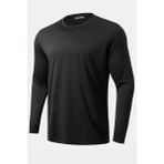 Ghassy Co. Erkek %100 Pamuklu Likralı Esnek Spor Koşu Günlük Antrenman Uzun Kollu Penye T-Shirt - XL - Siyah