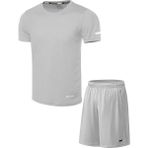 Ghassy Co. Erkek 2'li Set Nem Emici Koşu Egzersiz Şort T-Shirt Takım - Açık Gri