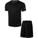 Ghassy Co. Erkek 2'li Set Nem Emici Koşu Egzersiz Şort T-shirt Takım SİYAH S
