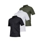 Ghassy Co. Erkek 3'lü Set Taktik Polo Yaka Gömlek Hızlı Kuruma Nem Emici Pique Jersey Golf T-shir Siyah-Beyaz-Haki M