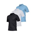 Ghassy Co. Erkek 3'lü Set Taktik Polo Yaka Gömlek Hızlı Kuruma Nem Emici Pique Jersey Golf T-shir Siyah-Beyaz-Mavi M