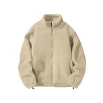 Ghassy Co. Erkek Alaska Regular Peluş Sherpa Kışlık Tam Fermuarlı Polar Sweatshirt TAŞ L