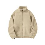 Ghassy Co. Erkek Alaska Regular Peluş Sherpa Kışlık Tam Fermuarlı Polar Sweatshirt TAŞ M