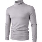 Ghassy Co. Erkek Balıkçı Yaka Pamuklu Likralı Vücuda Oturan Uzun Kollu Slim Fit Günlük Tişört - XL - Açık Grı