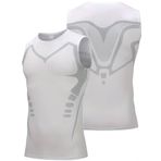 Ghassy Co. Erkek Fitness Hızlı Kuruma Nefes Alabilen Çapraz Daraltma Tipi Kolsuz Spor T-Shirt - L - Beyaz
