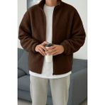 Ghassy Co. Erkek Isı Termal Iç Dış Sherpa Sonbahar Kış Tam Fermuarlı Peluş Polar Sweatshirt - 2XL - Kahve