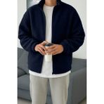 Ghassy Co. Erkek Isı Termal Iç Dış Sherpa Sonbahar Kış Tam Fermuarlı Peluş Polar Sweatshirt - 2XL - Lacivert
