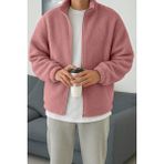 Ghassy Co. Erkek Isı Termal Iç Dış Sherpa Sonbahar Kış Tam Fermuarlı Peluş Polar Sweatshirt - 2XL - Pembe