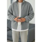 Ghassy Co. Erkek Isı Termal Iç Dış Sherpa Sonbahar Kış Tam Fermuarlı Peluş Polar Sweatshirt - Açık Grı