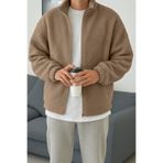 Ghassy Co. Erkek Isı Termal Iç Dış Sherpa Sonbahar Kış Tam Fermuarlı Peluş Polar Sweatshirt - Bej