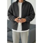Ghassy Co. Erkek Isı Termal Iç Dış Sherpa Sonbahar Kış Tam Fermuarlı Peluş Polar Sweatshirt - Füme