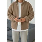 Ghassy Co. Erkek Isı Termal Iç Dış Sherpa Sonbahar Kış Tam Fermuarlı Peluş Polar Sweatshirt - XL - Bej
