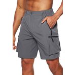 Ghassy Co. Erkek Kamp Yürüyüş Seyahat Hızlı Kuruma Çok Cepli Outdoor Şort FÜME S
