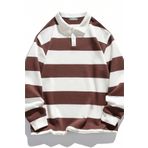Ghassy Co. Erkek London Çizgili Şeritli Pamuklu İçi Polarlı Polo Yaka Sweatshirt KAHVE XXL