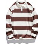 Ghassy Co. Erkek London Çizgili Şeritli Pamuklu Içi Polarlı Polo Yaka Sweatshirt - Kahve