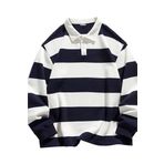 Ghassy Co. Erkek London Çizgili Şeritli Pamuklu İçi Polarlı Polo Yaka Sweatshirt LACİVERT L