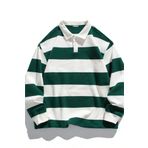Ghassy Co. Erkek London Çizgili Şeritli Pamuklu İçi Polarlı Polo Yaka Sweatshirt Nefti S