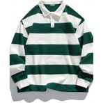 Ghassy Co. Erkek London Çizgili Şeritli Pamuklu Içi Polarlı Polo Yaka Sweatshirt - Nefti
