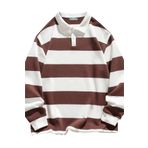 Ghassy Co. Erkek London Çizgili Şeritli Pamuklu Içi Polarlı Polo Yaka Sweatshirt - XL - Kahve