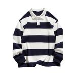 Ghassy Co. Erkek London Çizgili Şeritli Pamuklu Içi Polarlı Polo Yaka Sweatshirt - XL - Lacivert