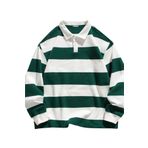 Ghassy Co. Erkek London Çizgili Şeritli Pamuklu Içi Polarlı Polo Yaka Sweatshirt - XL - Nefti