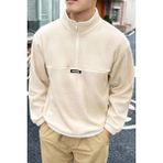 Ghassy Co. Erkek Oversize Regular Dik Yaka Yarım Fermuarlı Polar Sweatshirt - Bej - XL