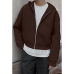 Ghassy Co. Erkek Pamuklu Günlük Rahat Ilkbahar ve Sonbahar Çok Yönlü Kemer Boy Kapüşonlu Sweatshirt - 2XL - Kahve