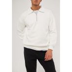 Ghassy Co. Erkek Polo Yaka Oversize Yarım Fermuarlı Sweatshirt - 2XL - Beyaz