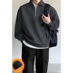 Ghassy Co. Erkek Polo Yaka Oversize Yarım Fermuarlı Sweatshirt - 2XL - Füme