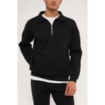 Ghassy Co. Erkek Polo Yaka Oversize Yarım Fermuarlı Sweatshirt - 2XL - Siyah