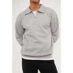 Ghassy Co. Erkek Polo Yaka Oversize Yarım Fermuarlı Sweatshirt AÇIK GRİ 3XL