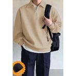 Ghassy Co. Erkek Polo Yaka Oversize Yarım Fermuarlı Sweatshirt BEJ L