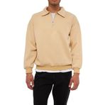 Ghassy Co. Erkek Polo Yaka Oversize Yarım Fermuarlı Sweatshirt BEJ XXL