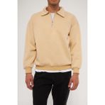 Ghassy Co. Erkek Polo Yaka Oversize Yarım Fermuarlı Sweatshirt - Bej