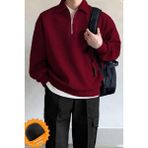 Ghassy Co. Erkek Polo Yaka Oversize Yarım Fermuarlı Sweatshirt BORDO M