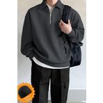 Ghassy Co. Erkek Polo Yaka Oversize Yarım Fermuarlı Sweatshirt FÜME XXL