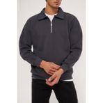 Ghassy Co. Erkek Polo Yaka Oversize Yarım Fermuarlı Sweatshirt - Füme