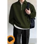 Ghassy Co. Erkek Polo Yaka Oversize Yarım Fermuarlı Sweatshirt HAKİ L
