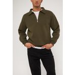 Ghassy Co. Erkek Polo Yaka Oversize Yarım Fermuarlı Sweatshirt HAKİ M