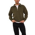 Ghassy Co. Erkek Polo Yaka Oversize Yarım Fermuarlı Sweatshirt HAKİ XXL