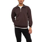 Ghassy Co. Erkek Polo Yaka Oversize Yarım Fermuarlı Sweatshirt KAHVE XXL