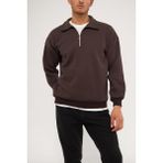 Ghassy Co. Erkek Polo Yaka Oversize Yarım Fermuarlı Sweatshirt - L - Kahve